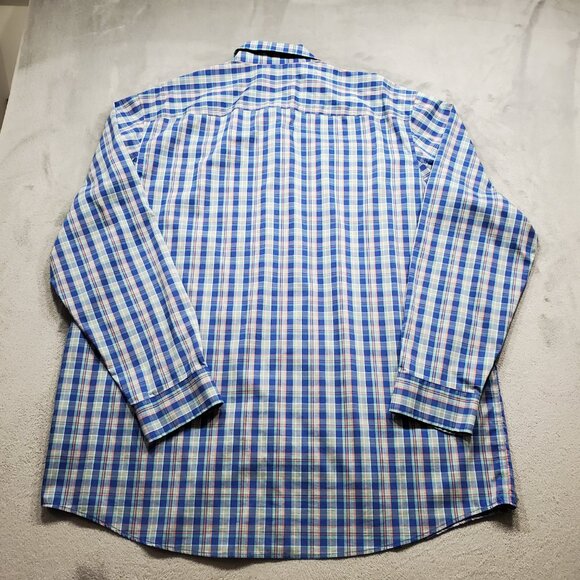 Duluth Long Sleeve Button Down Plaid Shirt 1 Pocket Blue Teal Pink Men Sz XLT - Picture 2 of 9
